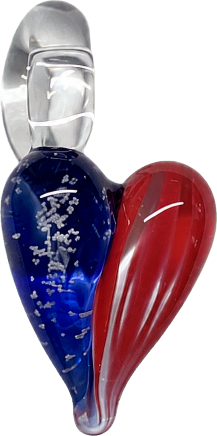 The Stars and Stripes Heart glass pendant in red, white, and blue
